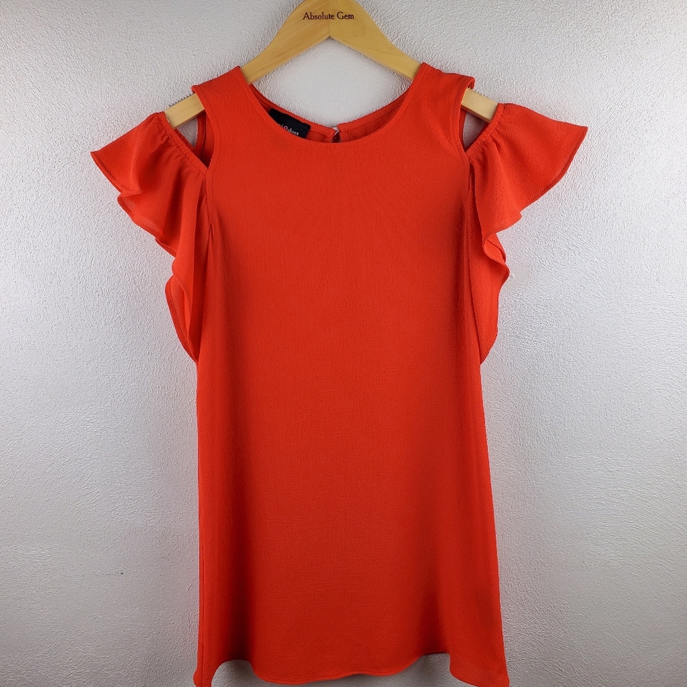 Amy's closet red orange cold shoulder short sleeve dress keyhole back girls sz 8